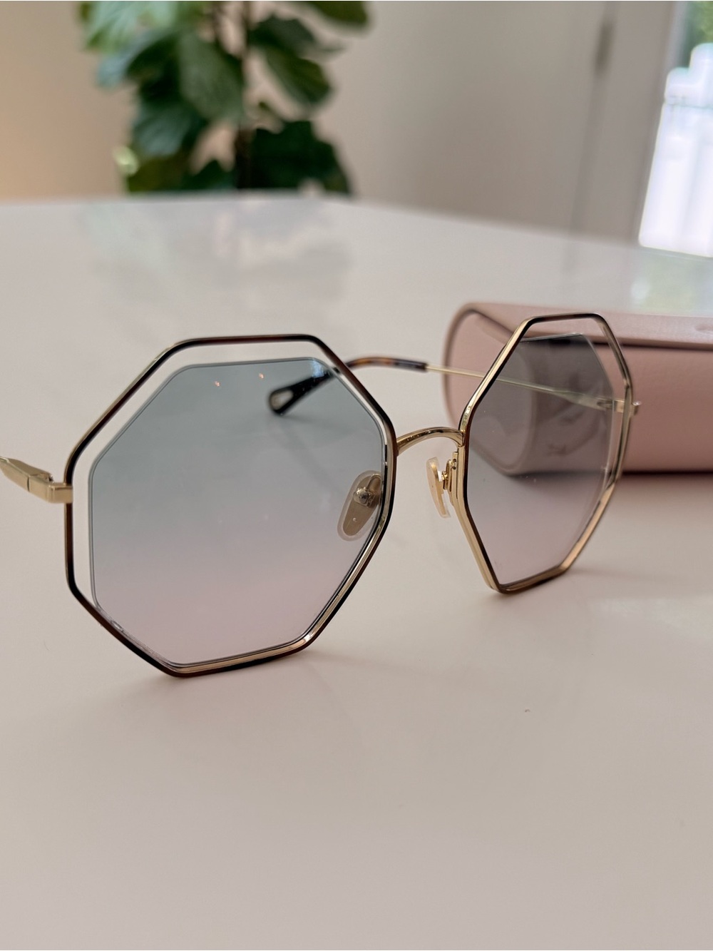Chloe Octagon Geometric Gold Gradient Sunglasses with Original Box & Case - Picture 15 of 16